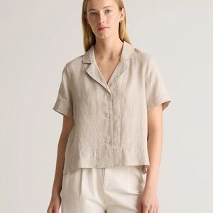 Quince 100% Linen Short-Sleeve Button-Down Shirt in color “flax”